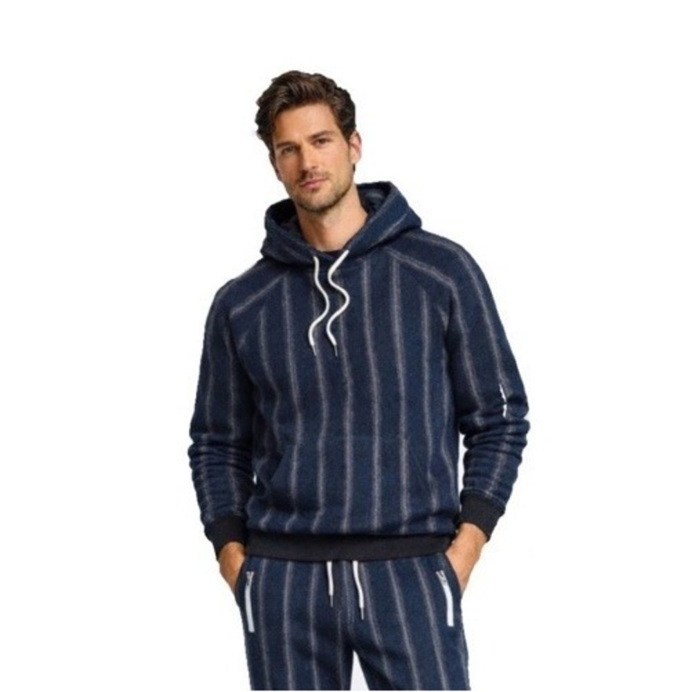 Todd Snyder Vertical Stripe Wool Hoodie Navy White Sz Large